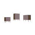 Manhattan Comfort Rockefeller 5-Drawer Dresser, 3-Drawer Dresser and 2-Drawer Nightstand in Nature and Rose Pink 177GMC6